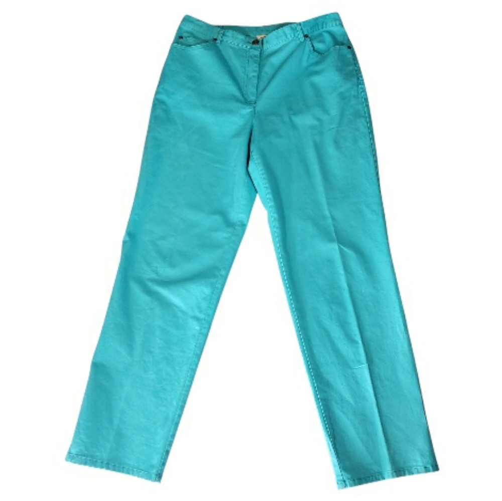 Ruby Rd Tourquoise Trouser Jeans 10 Straight Leg Resort Coastal Beachy Vacation